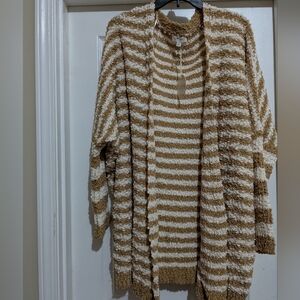Umgee Tan and Cream Striped Cardigan XL NWT